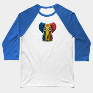 Baby Elephant with Glasses and Andorra Flag Baseball T-Shirt